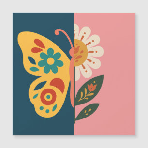 Farbige Schmetterlingsdekoration mit floralen Elem Magnetkarte