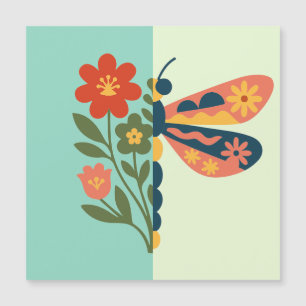 Farbige Schmetterlingsdekoration mit floralen Elem Magnetkarte