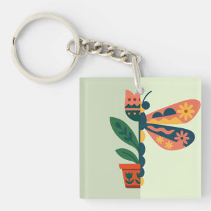 Farbige Schmetterlingsdekoration mit floralen Elem Schlüsselanhänger