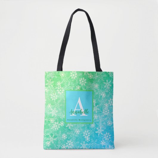 Farbige Schneeflocke Rosa grüne blaue Monogramm Na Tasche (Vorderseite)