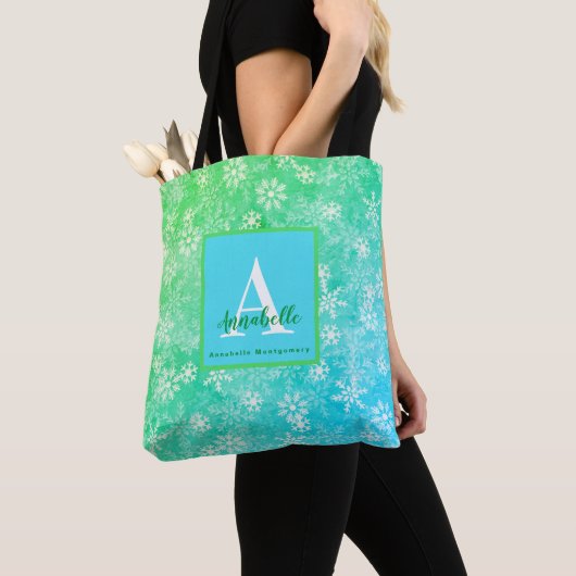 Farbige Schneeflocke Rosa grüne blaue Monogramm Na Tasche (Von Nahem)