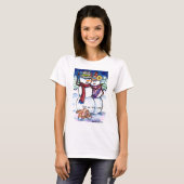 Farbige Schneemann & Bunny Rabbits Carrot Funny Xm T-Shirt (Vorne ganz)