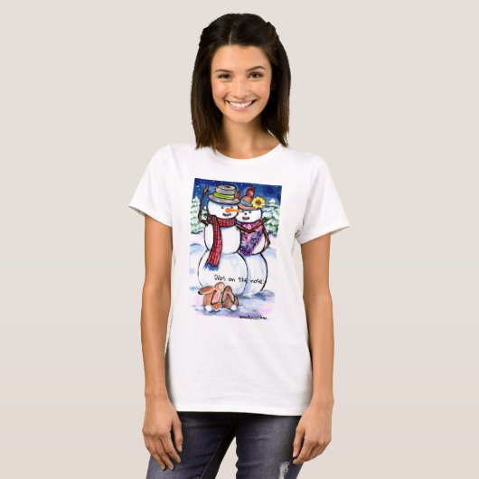 Farbige Schneemann & Bunny Rabbits Carrot Funny Xm T-Shirt (Vorne ganz)