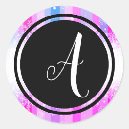 Farbige Schneemonogramm-schwarze Circle-Circle-Auf Runder Aufkleber