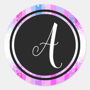 Farbige Schneemonogramm-schwarze Circle-Circle-Auf Runder Aufkleber