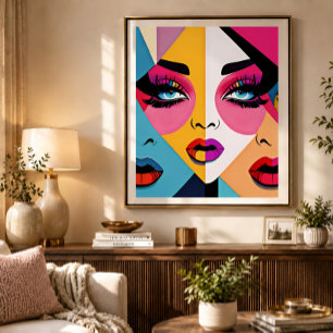 Farbige schöne abstrakte Frauen Gesicht Pop Art Poster
