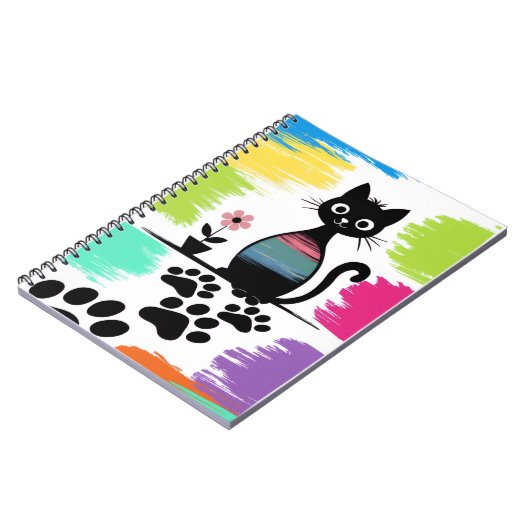 Farbige Schwarz-Cat-Notebook-Niedliche Paw Print D Notizblock (Linke Seite)