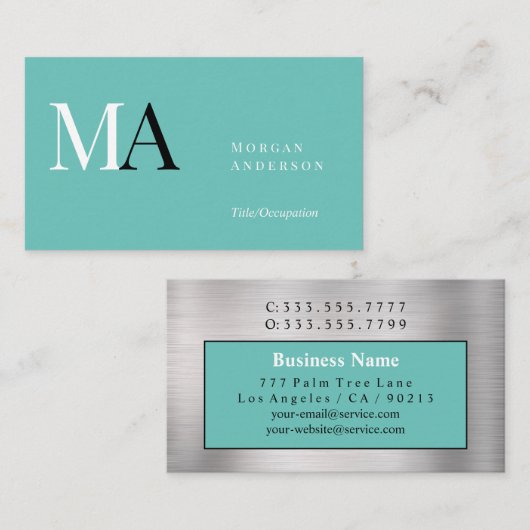 Farbige Schwarz/Weiß-Monogramm, Name, Schwarz-Silb Visitenkarte (Vorne/Hinten)