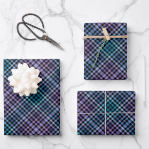 Farbige schwarze blaue violette Modeschau Streifen Geschenkpapier Set