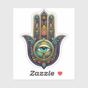 Farbige schwarze Gold Hamsa mit Türkis drittem Aug Aufkleber