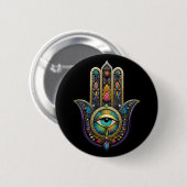 Farbige schwarze Gold Hamsa mit Türkis drittem Aug Button (Vorne & Hinten)