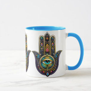 Farbige schwarze Gold Hamsa mit Türkis drittem Aug Tasse