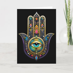 Farbige schwarze Gold Hamsa mit türkisfarbenem Dri Karte