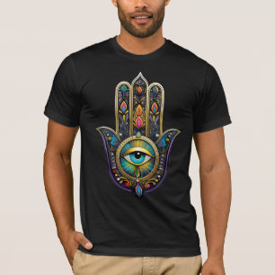 Farbige schwarze Gold Hamsa mit Turquoise drittem T-Shirt