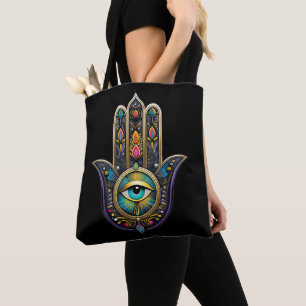 Farbige schwarze Gold Hamsa mit Turquoise drittem Tasche