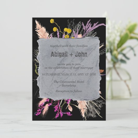 Farbige schwarze Hintergrundfarbe mit schwarzem Hi Einladung (Stehend Vorderseite)