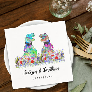 Farbige schwule Dinosaurier-Hochzeit T-Rex Zwei Br Serviette