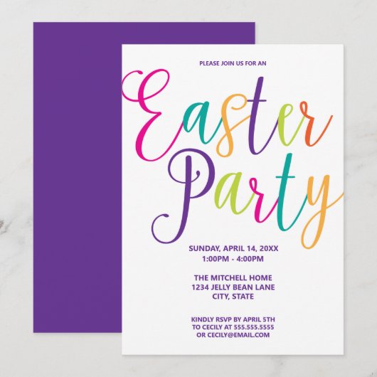 Farbige Script Typografie OsterParty Einladung (Vorne/Hinten)