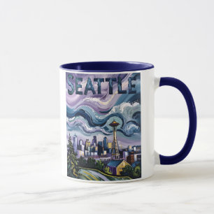 Farbige Seattle-Skyline Van Gogh-Stadtlandschaft R Tasse