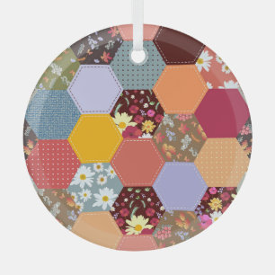 Farbige Sechseck-Blumen- Quilt-Design Ornament Aus Glas