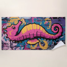 Farbige Seepferdchen-Pop-Art-Splash-Illustration