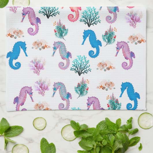 Farbige Seepferde Geschirrtuch (Gefaltet)