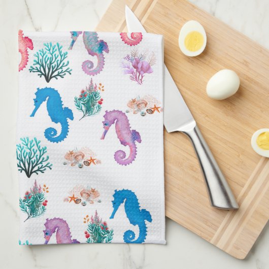 Farbige Seepferde Geschirrtuch (Viertel Falte)