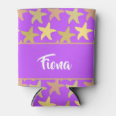 Farbige Seesterne auf lila Dosenkühler (Vorderseite)