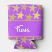 Farbige Seesterne auf lila Dosenkühler (Rückseite)