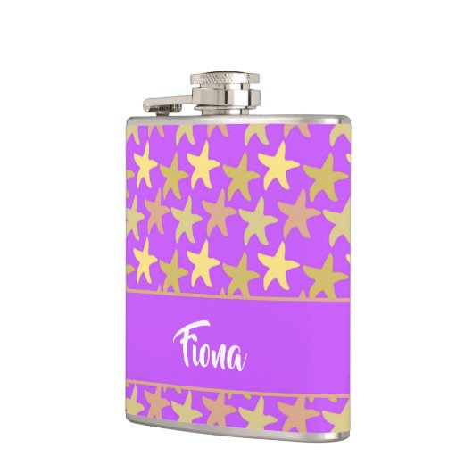 Farbige Seesterne auf lila Flachmann (Links)