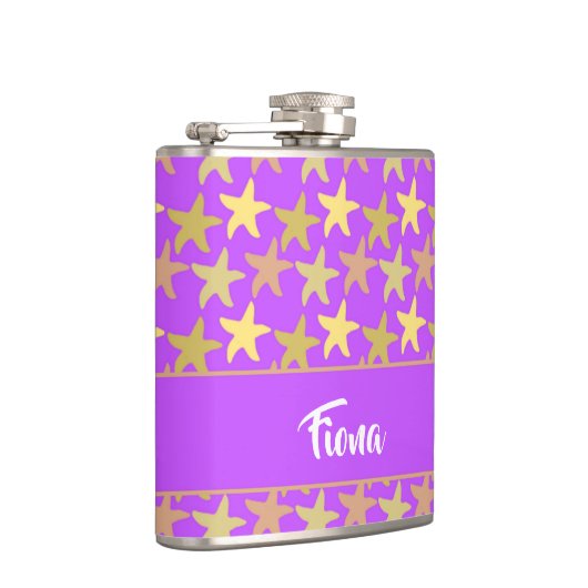 Farbige Seesterne auf lila Flachmann (Rechts)