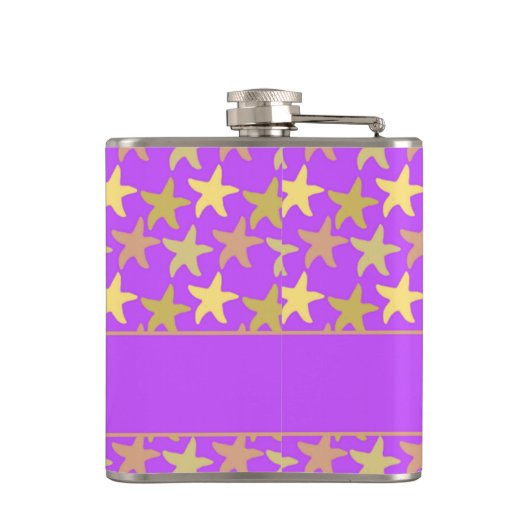 Farbige Seesterne auf lila Flachmann (Rückseite)