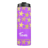 Farbige Seesterne auf lila Thermosbecher (Vorderseite)