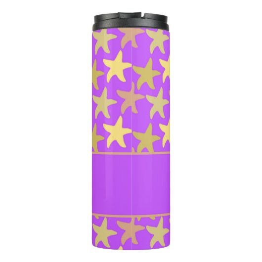 Farbige Seesterne auf lila Thermosbecher (Rückseite)