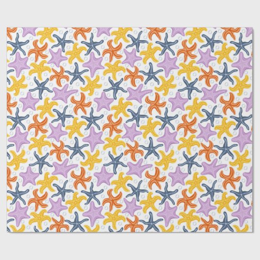 Farbige Seesterne auf Weiß Geschenkpapier (Flach)