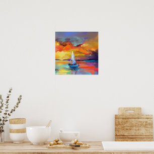 Farbige Segelboot-Sonnenuntergangs-Abstrakte Kunst Poster
