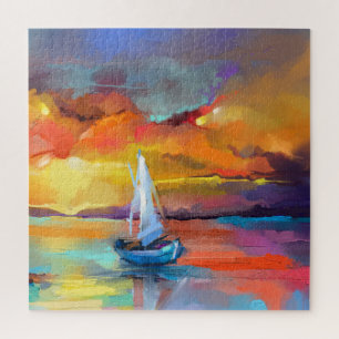 Farbige Segelboot-Sonnenuntergangs-Abstrakte Kunst Puzzle