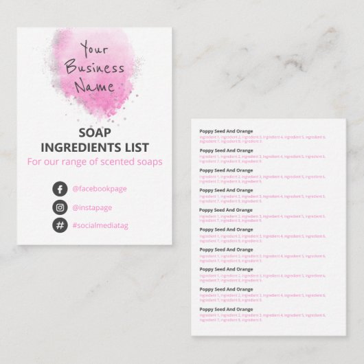 Farbige Seifen Duftstoffe Logo-Inhaltsstoffe Visitenkarte (Vorne/Hinten)