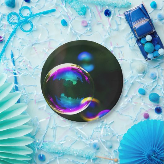 Farbige Seifenblasen Flocken Pappteller (Party)