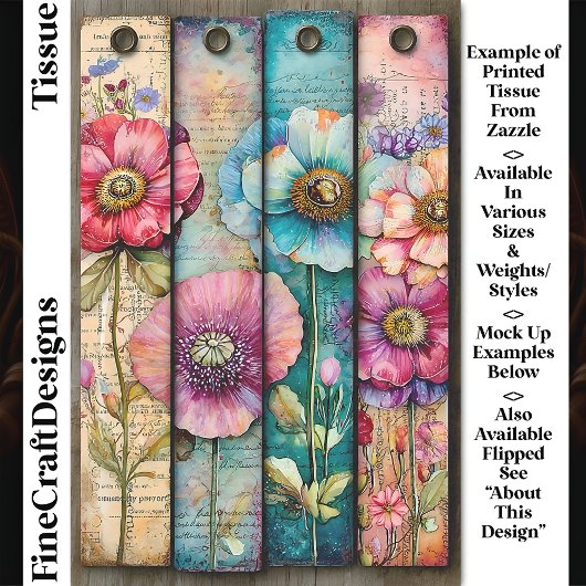 Farbige Shabby Chic-Poppies DL6L Decoupage Seidenpapier