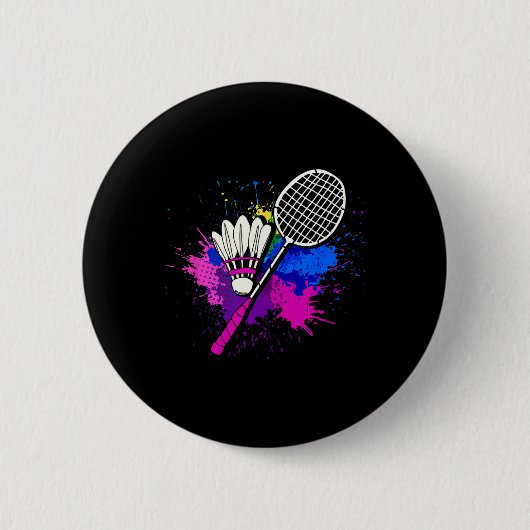 Farbige Shuttlecock-Racket-Badminton-Spielerin Button (Vorderseite)