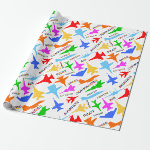 Farbige Silhouetten von Militärflugzeugen Geschenkpapier