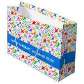 Farbige Silhouetten von Militärflugzeugen Große Geschenktüte (Vorderseite Schrägansicht)