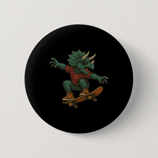 Farbige Skateboarding-Triceratops-Dinosaurier-Desi Button (Vorderseite)