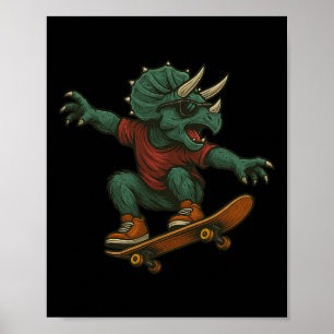 Farbige Skateboarding Triceratops Dinosaurier Desi Poster
