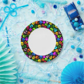 Farbige Skulls Muster in schwarz Pappteller (Party)