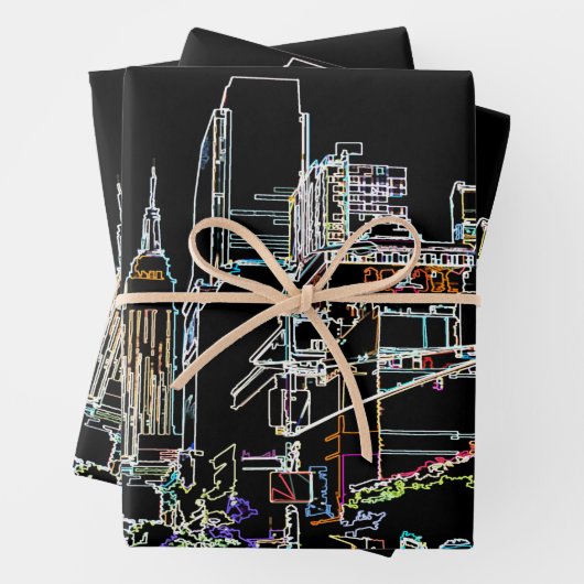 Farbige Skyline in Manhattan Geschenkpapier Set (Beispiel)