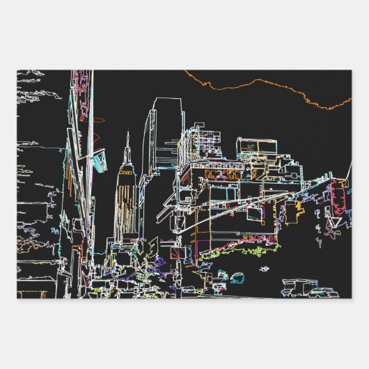 Farbige Skyline in Manhattan Geschenkpapier Set (Vorderseite)
