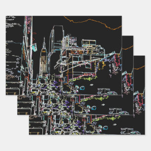 Farbige Skyline in Manhattan Geschenkpapier Set