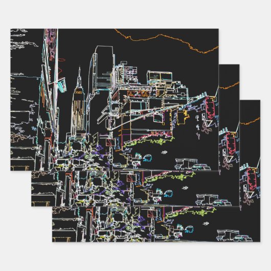 Farbige Skyline in Manhattan Geschenkpapier Set (Set)